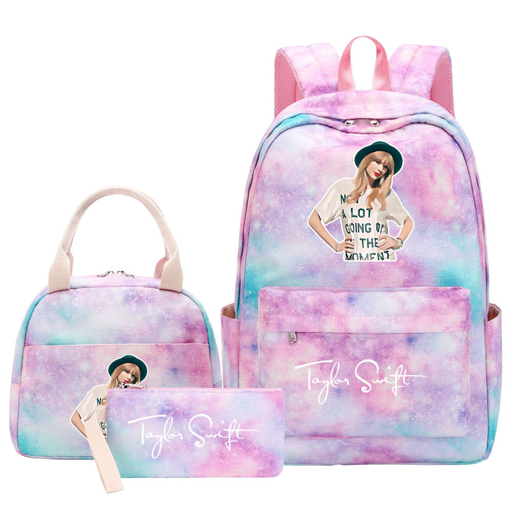 Taylor Swift Pink Starry Sky SchoolBag Backpack Lunch Box Bag Book Pencil Bags 3pcs Set