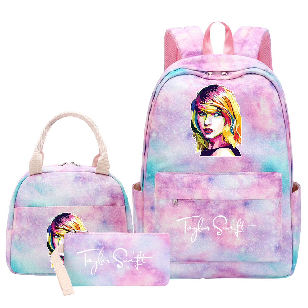 Taylor Swift Pink Starry Sky SchoolBag Backpack Lunch Box Bag Book Pencil Bags 3pcs Set