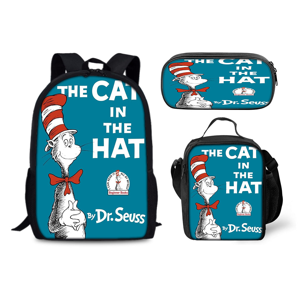 The Cat in the Hat Schoolbag Backpack Lunch Bag Pencil Case 3pcs Set Gift for Kids Students