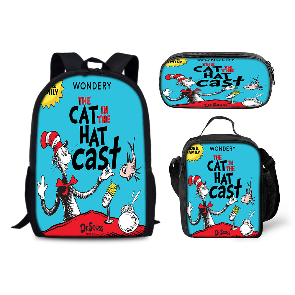 The Cat in the Hat Schoolbag Backpack Lunch Bag Pencil Case 3pcs Set Gift for Kids Students