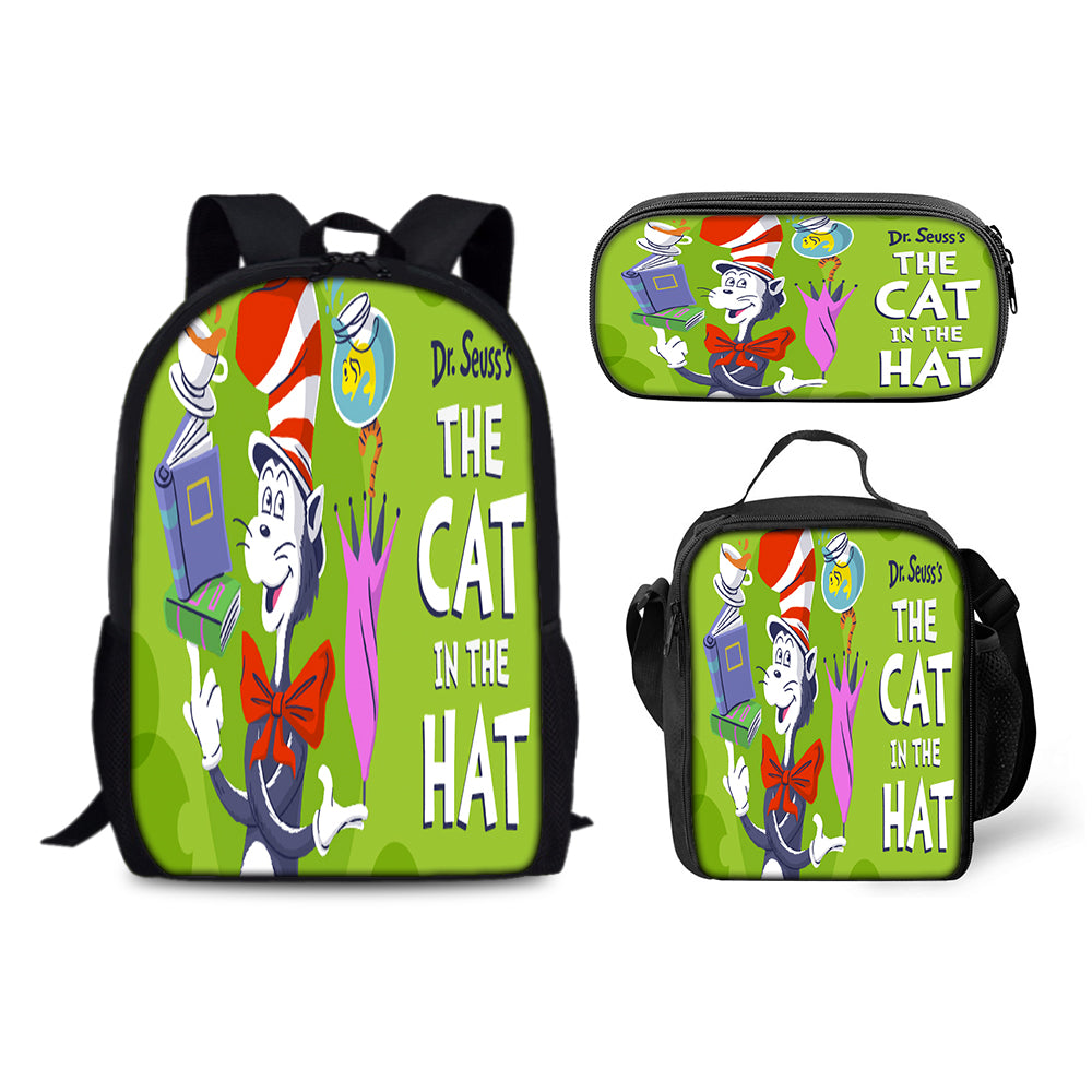 The Cat in the Hat Schoolbag Backpack Lunch Bag Pencil Case 3pcs Set Gift for Kids Students