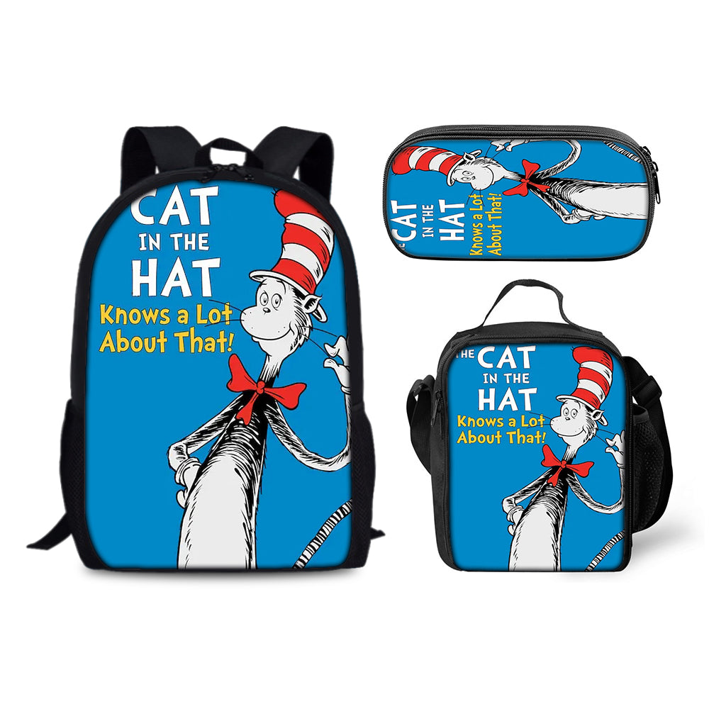 The Cat in the Hat Schoolbag Backpack Lunch Bag Pencil Case 3pcs Set Gift for Kids Students