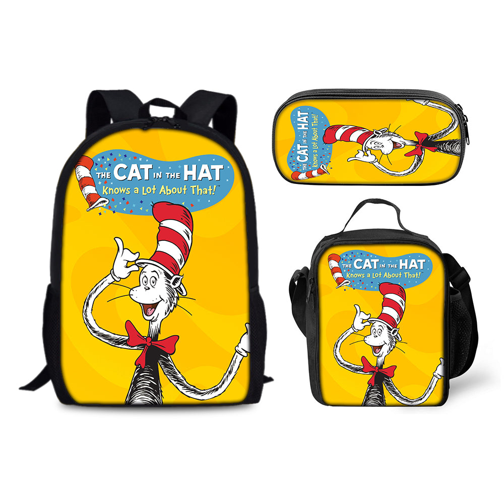 The Cat in the Hat Schoolbag Backpack Lunch Bag Pencil Case 3pcs Set Gift for Kids Students