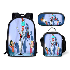 The Cat in the Hat Schoolbag Backpack Lunch Bag Pencil Case 3pcs Set Gift for Kids Students