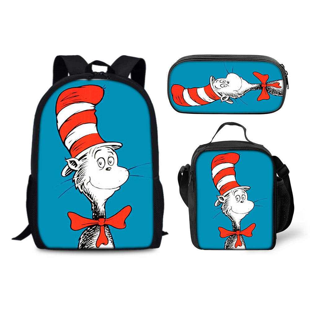 The Cat in the Hat Schoolbag Backpack Lunch Bag Pencil Case 3pcs Set Gift for Kids Students