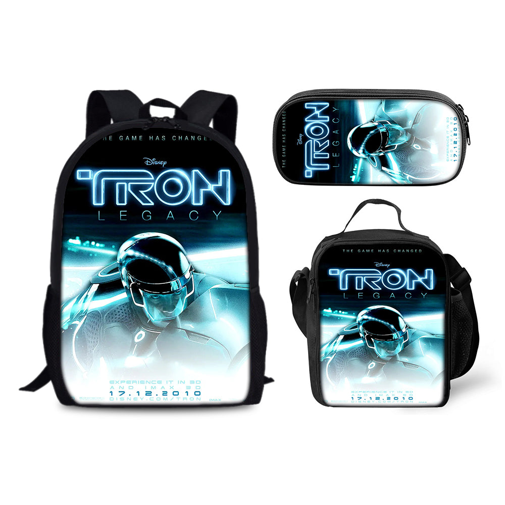 Tron Legacy Schoolbag Backpack Lunch Bag Pencil Case 3pcs Set Gift for Kids Students