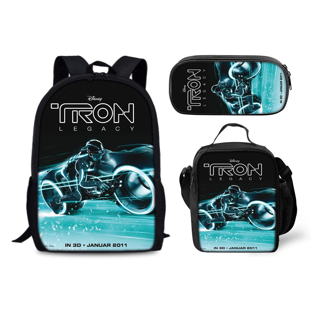 Tron Legacy Schoolbag Backpack Lunch Bag Pencil Case 3pcs Set Gift for Kids Students