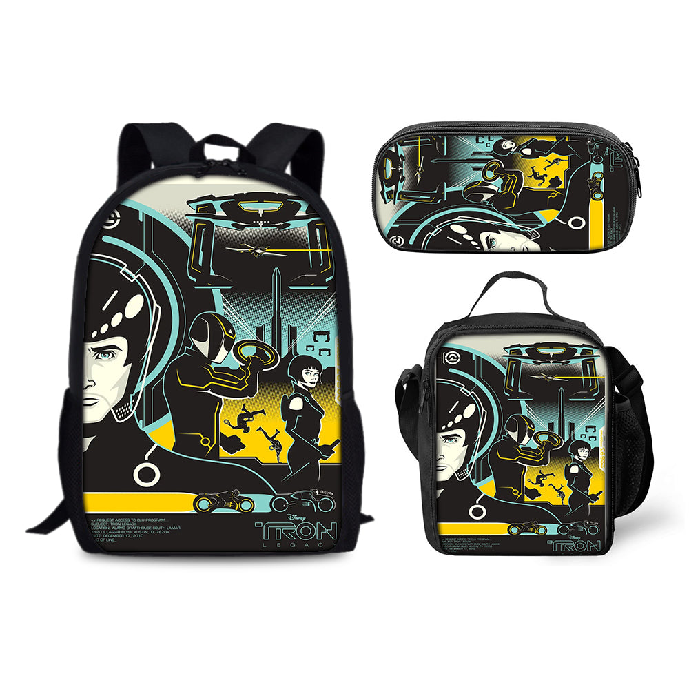 Tron Legacy Schoolbag Backpack Lunch Bag Pencil Case 3pcs Set Gift for Kids Students