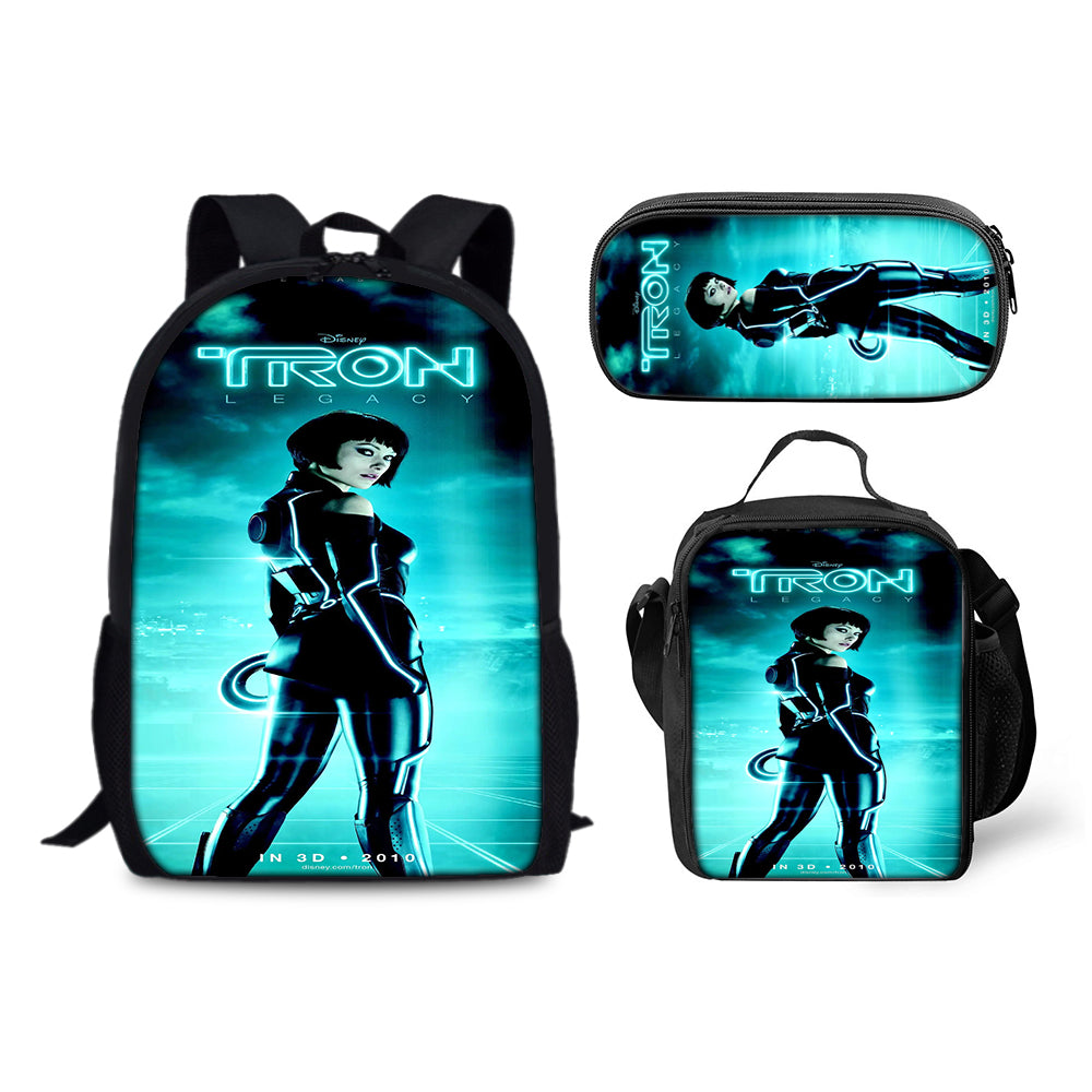 Tron Legacy Schoolbag Backpack Lunch Bag Pencil Case 3pcs Set Gift for Kids Students