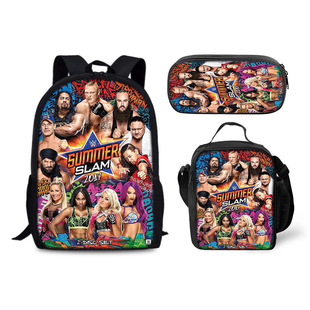 WWE World Wrestling Schoolbag Backpack Lunch Bag Pencil Case 3pcs Set Gift for Kids Students