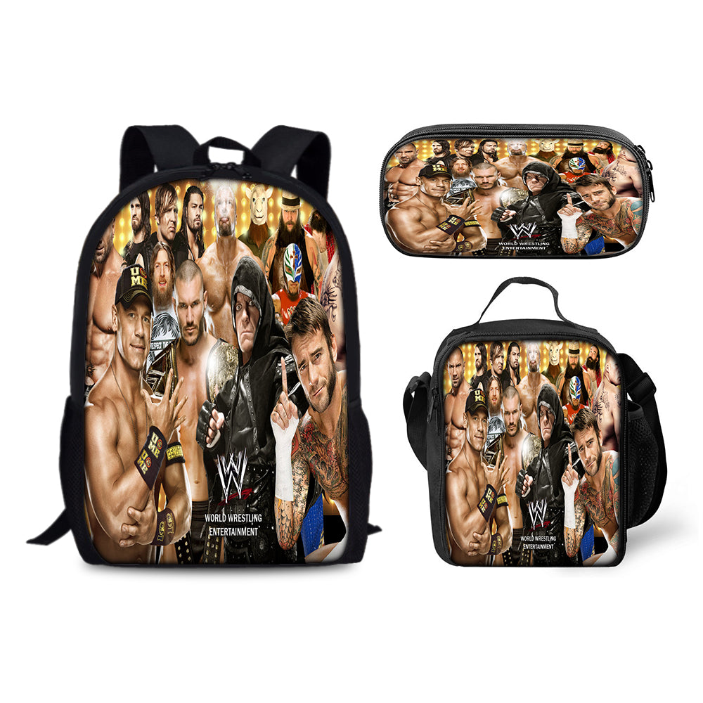 WWE World Wrestling Schoolbag Backpack Lunch Bag Pencil Case 3pcs Set Gift for Kids Students