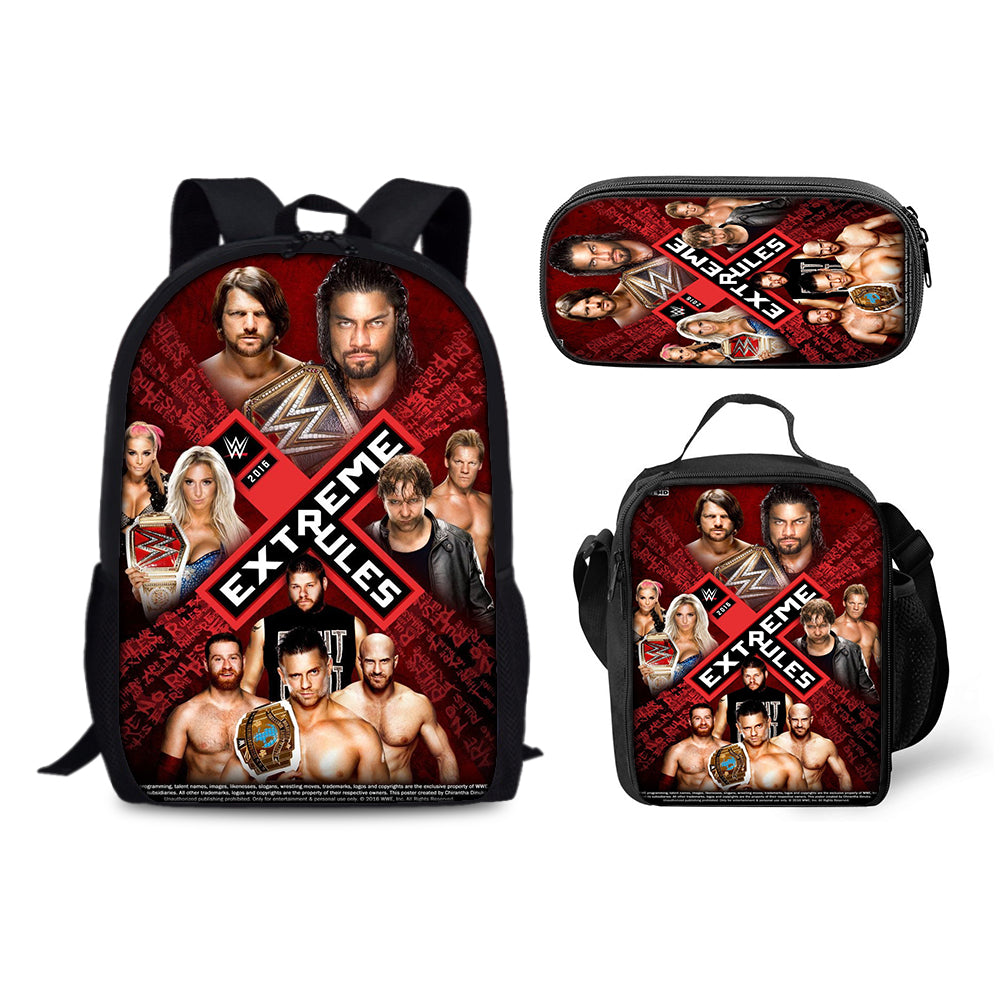 WWE World Wrestling Schoolbag Backpack Lunch Bag Pencil Case 3pcs Set Gift for Kids Students