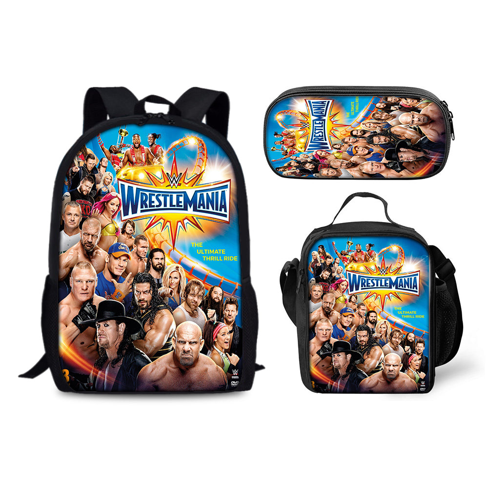 WWE World Wrestling Schoolbag Backpack Lunch Bag Pencil Case 3pcs Set Gift for Kids Students