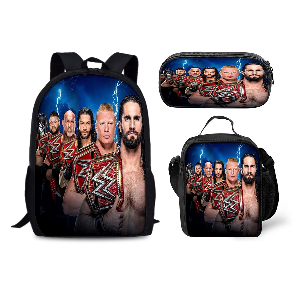 WWE World Wrestling Schoolbag Backpack Lunch Bag Pencil Case 3pcs Set Gift for Kids Students