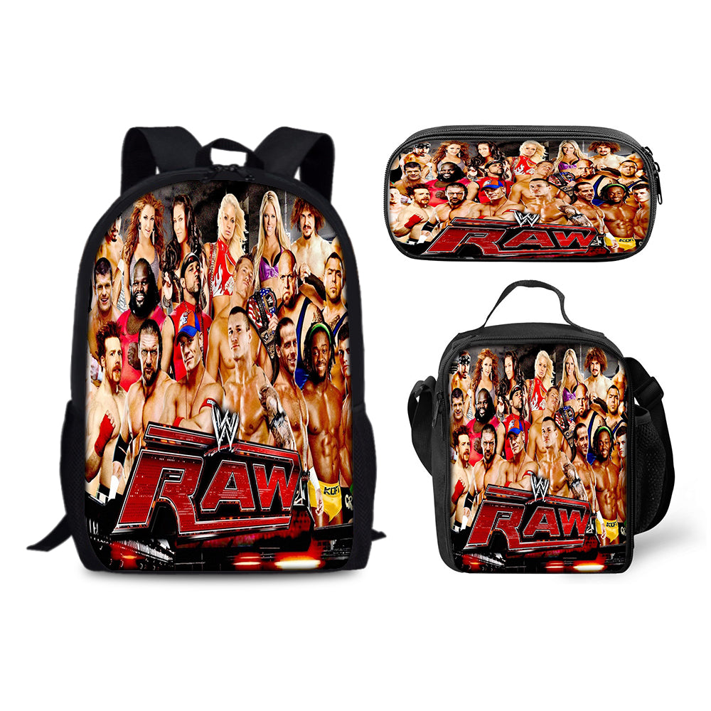 WWE World Wrestling Schoolbag Backpack Lunch Bag Pencil Case 3pcs Set Gift for Kids Students