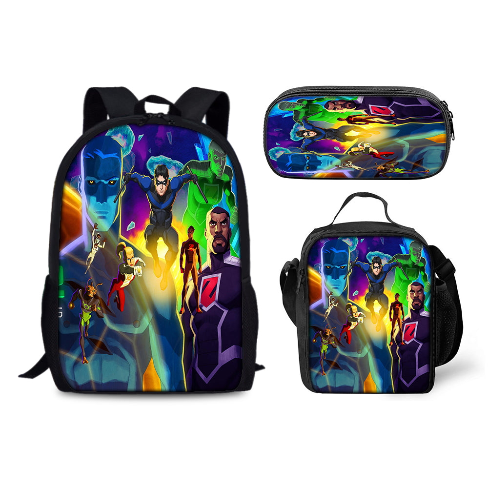 Young Justice Invasion Schoolbag Backpack Lunch Bag Pencil Case 3pcs Set Gift for Kids Students