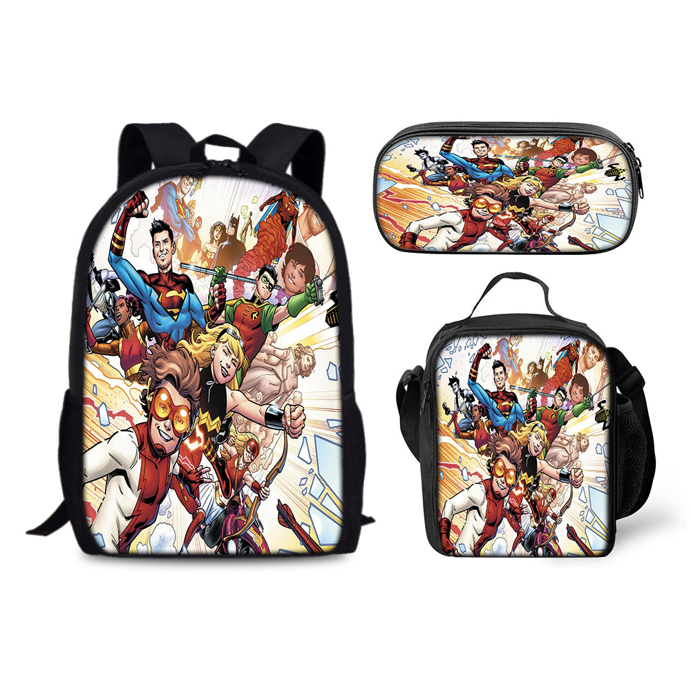 Young Justice Invasion Schoolbag Backpack Lunch Bag Pencil Case 3pcs Set Gift for Kids Students