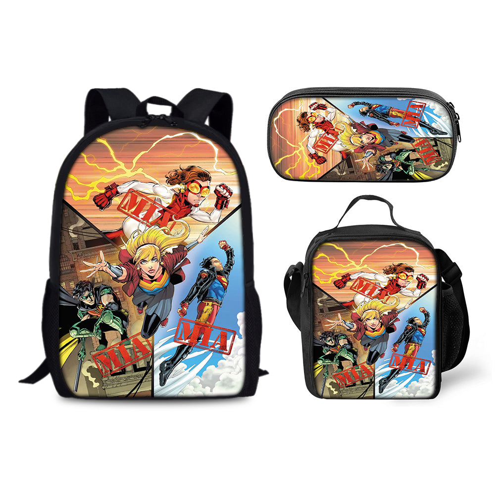 Young Justice Invasion Schoolbag Backpack Lunch Bag Pencil Case 3pcs Set Gift for Kids Students