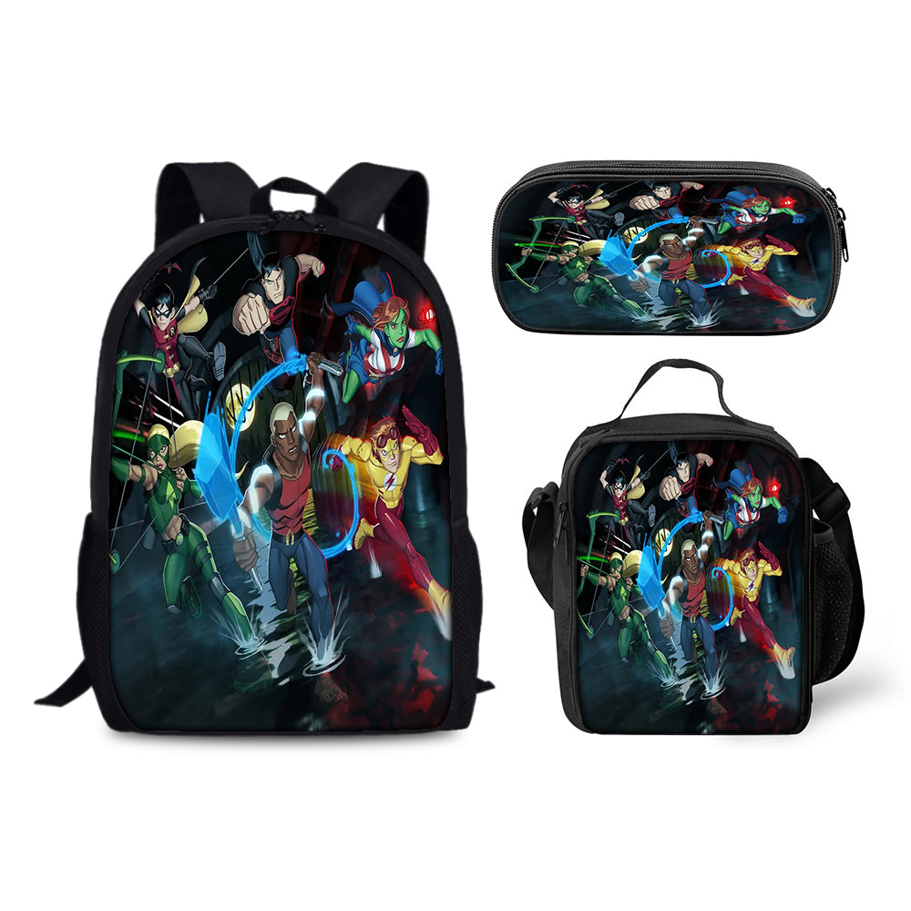 Young Justice Invasion Schoolbag Backpack Lunch Bag Pencil Case 3pcs Set Gift for Kids Students