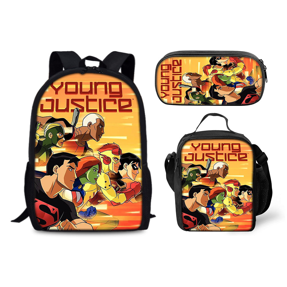 Young Justice Invasion Schoolbag Backpack Lunch Bag Pencil Case 3pcs Set Gift for Kids Students