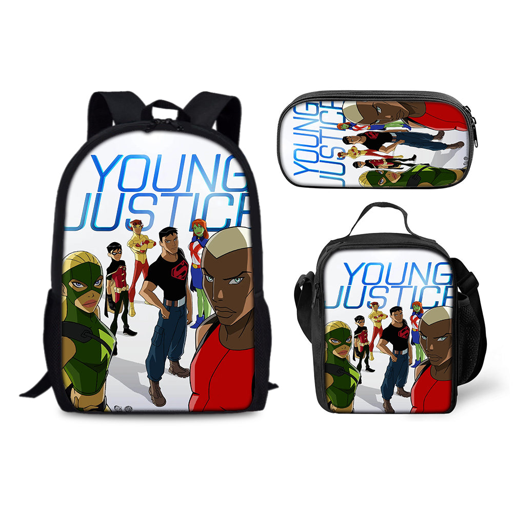 Young Justice Invasion Schoolbag Backpack Lunch Bag Pencil Case 3pcs Set Gift for Kids Students