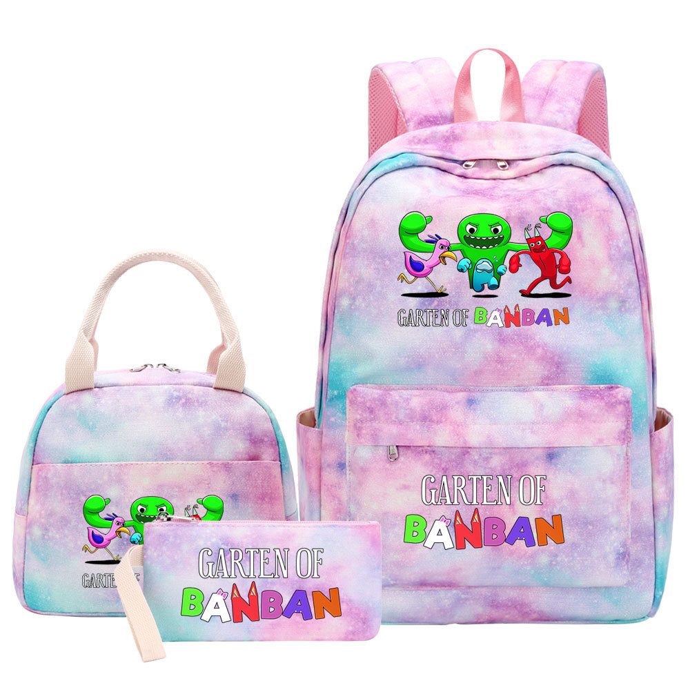 Garten of Banban Pink Starry Sky SchoolBag Backpack Lunch Box Bag Book Pencil Bags  3pcs Set