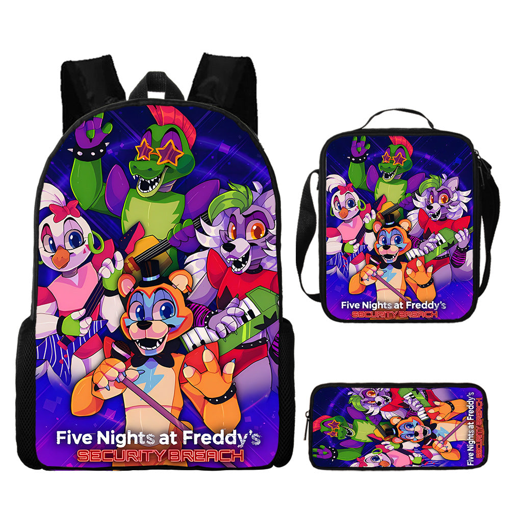 FNAF Glamrock Freddy Schoolbag Backpack Lunch Bag Pencil Case 3pcs Set Gift for Kids Students