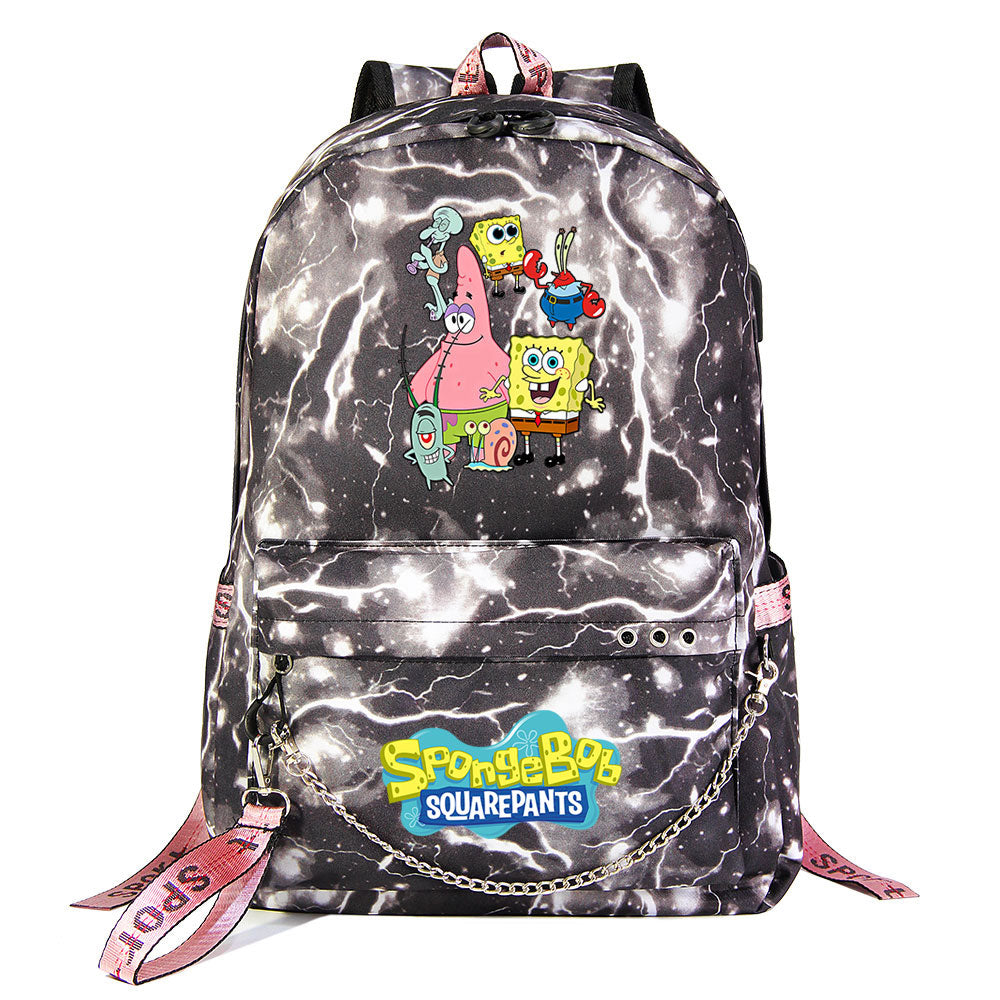 SpongeBob SquarePants  USB Charging Backpack Shoolbag Notebook Bag Gifts for Kids Students