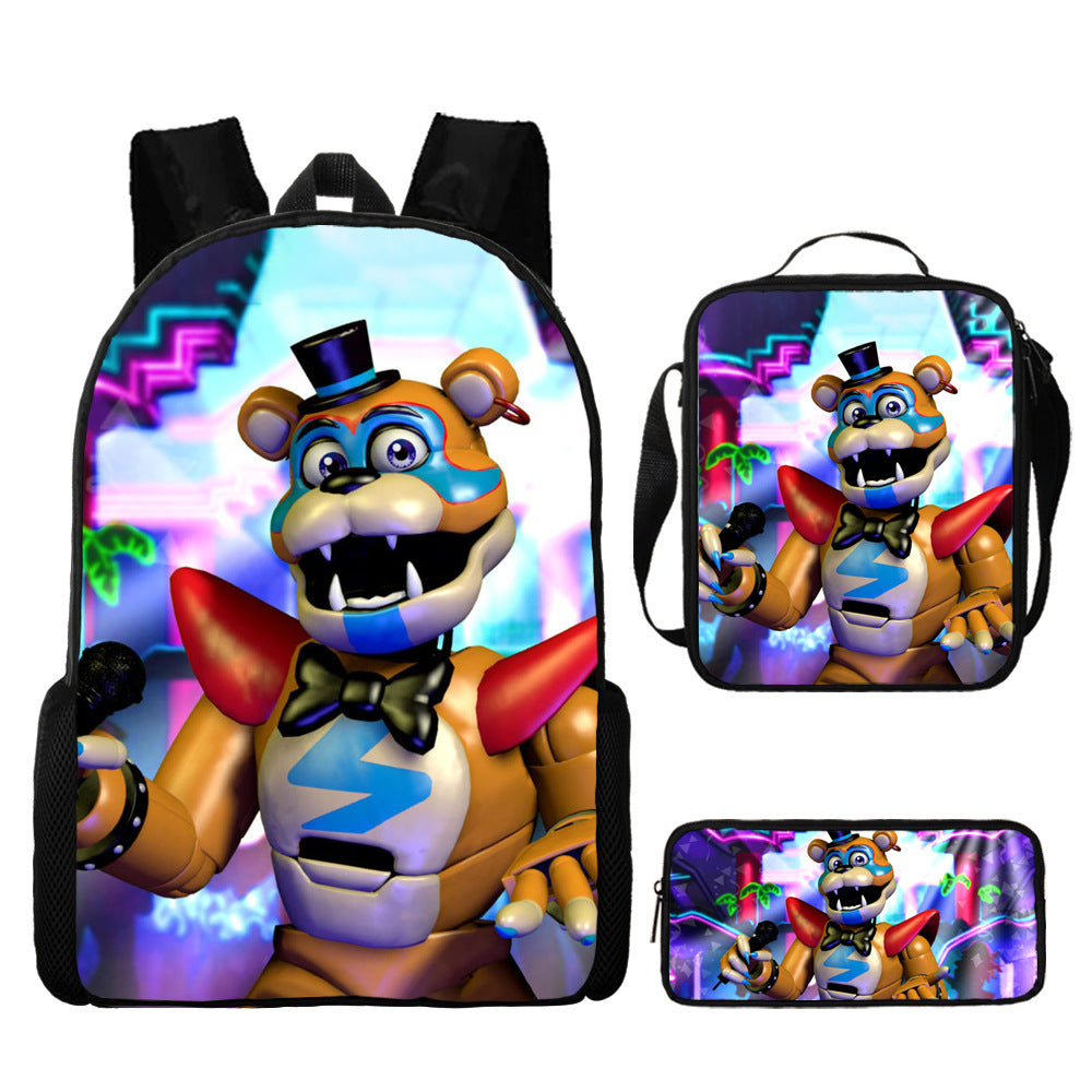 FNAF Glamrock Freddy Schoolbag Backpack Lunch Bag Pencil Case 3pcs Set Gift for Kids Students