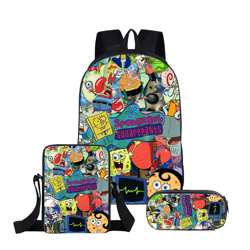 SpongeBob SquarePants Schoolbag Backpack Lunch Bag Pencil Case 3pcs Set Gift for Kids Students