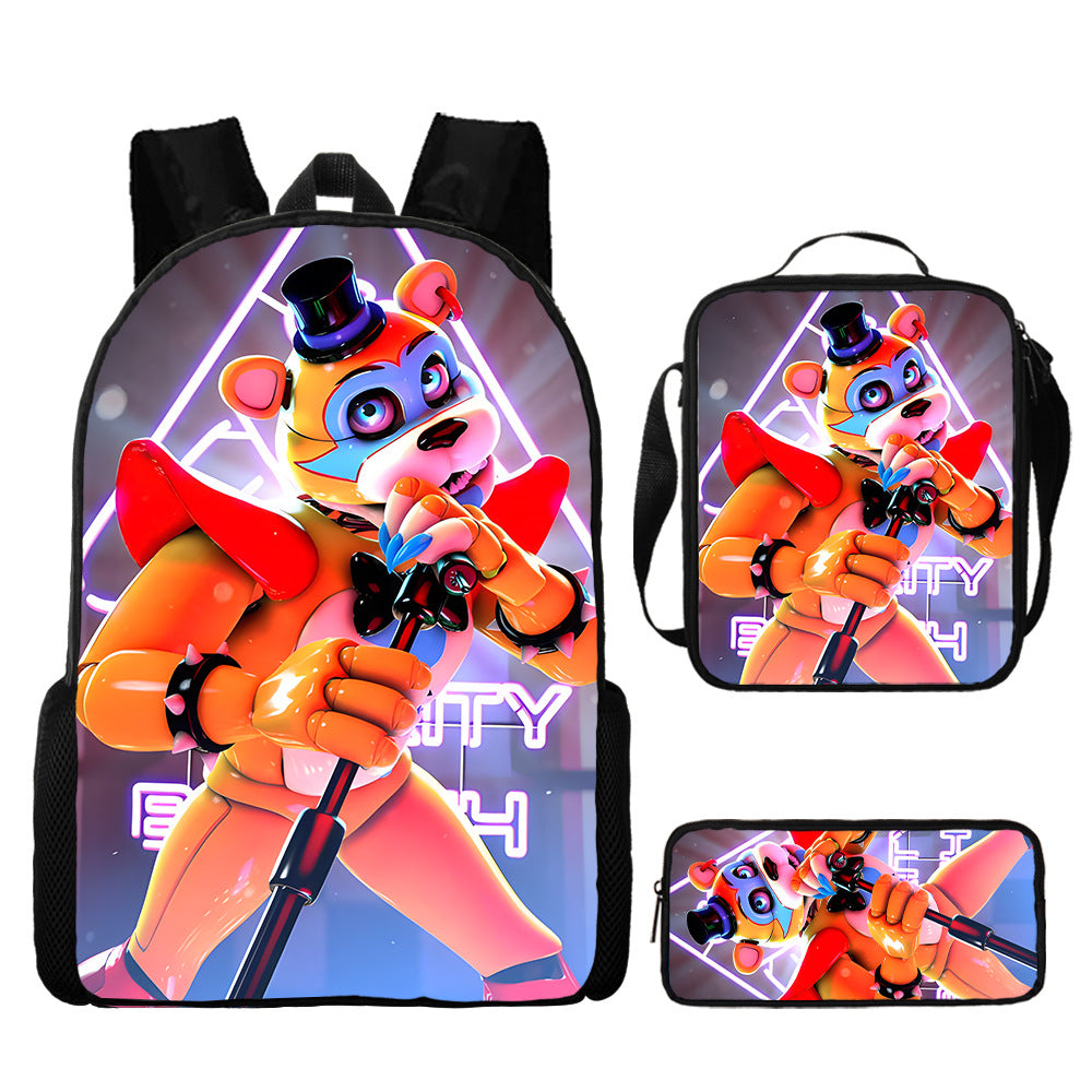 FNAF Glamrock Freddy Schoolbag Backpack Lunch Bag Pencil Case 3pcs Set Gift for Kids Students