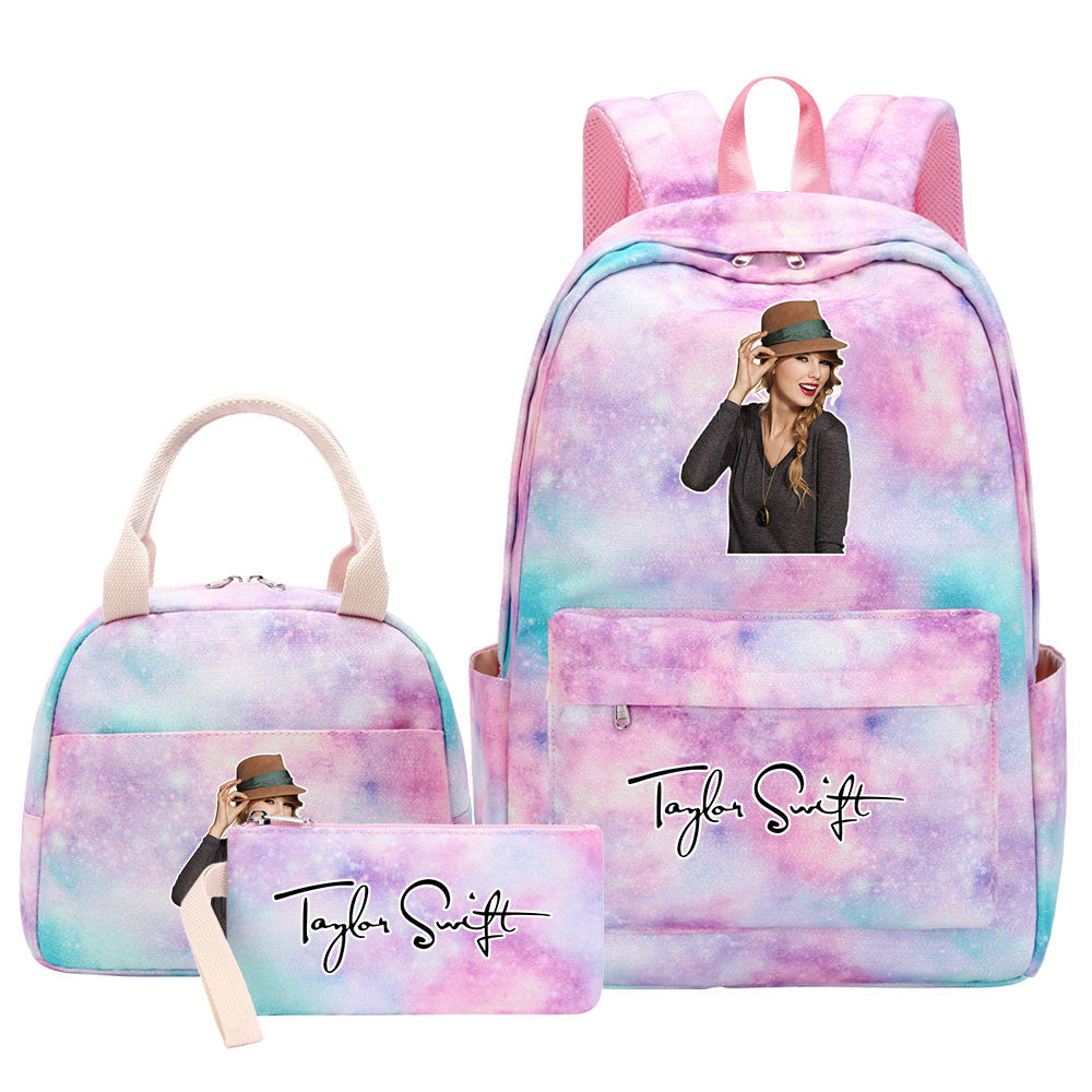 Taylor Swift Pink Starry Sky SchoolBag Backpack Lunch Box Bag Book Pencil Bags  3pcs Set