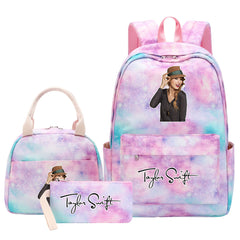 Taylor Swift Pink Starry Sky SchoolBag Backpack Lunch Box Bag Book Pencil Bags  3pcs Set