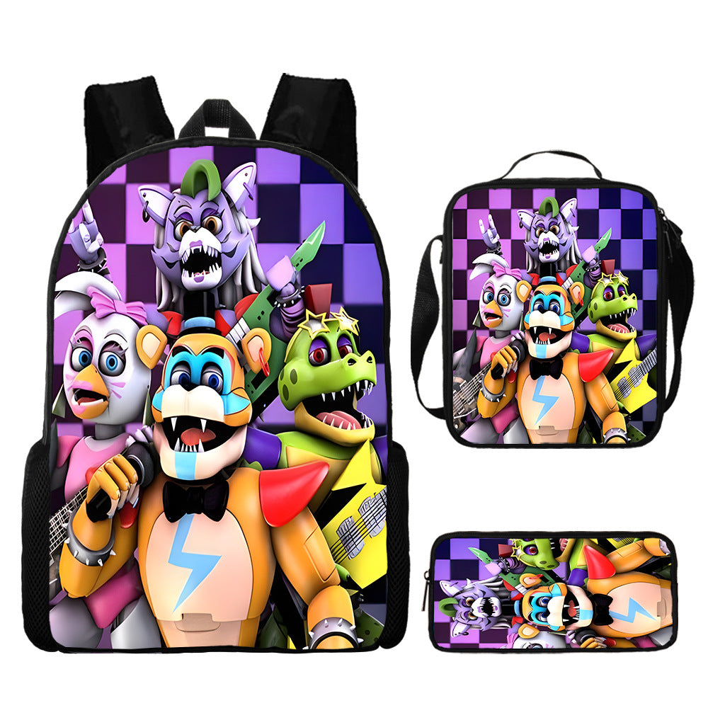 FNAF Glamrock Freddy Schoolbag Backpack Lunch Bag Pencil Case 3pcs Set Gift for Kids Students