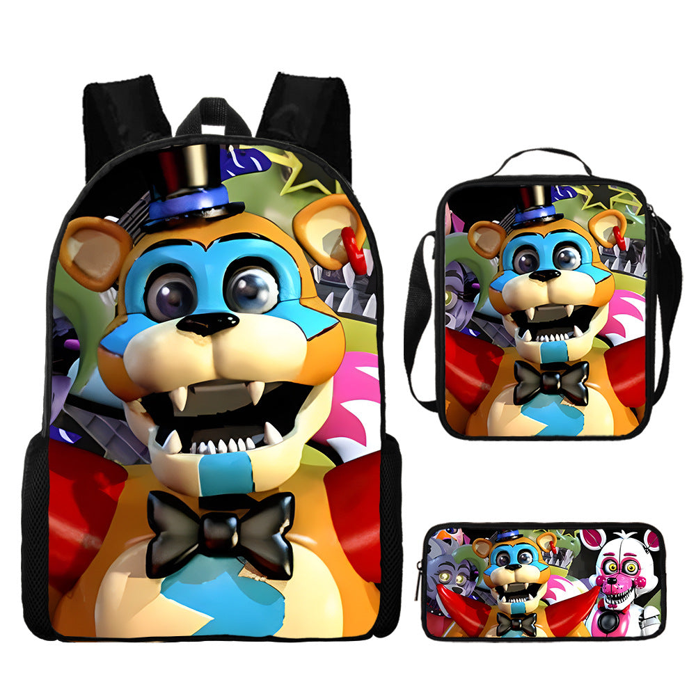 FNAF Glamrock Freddy Schoolbag Backpack Lunch Bag Pencil Case 3pcs Set Gift for Kids Students