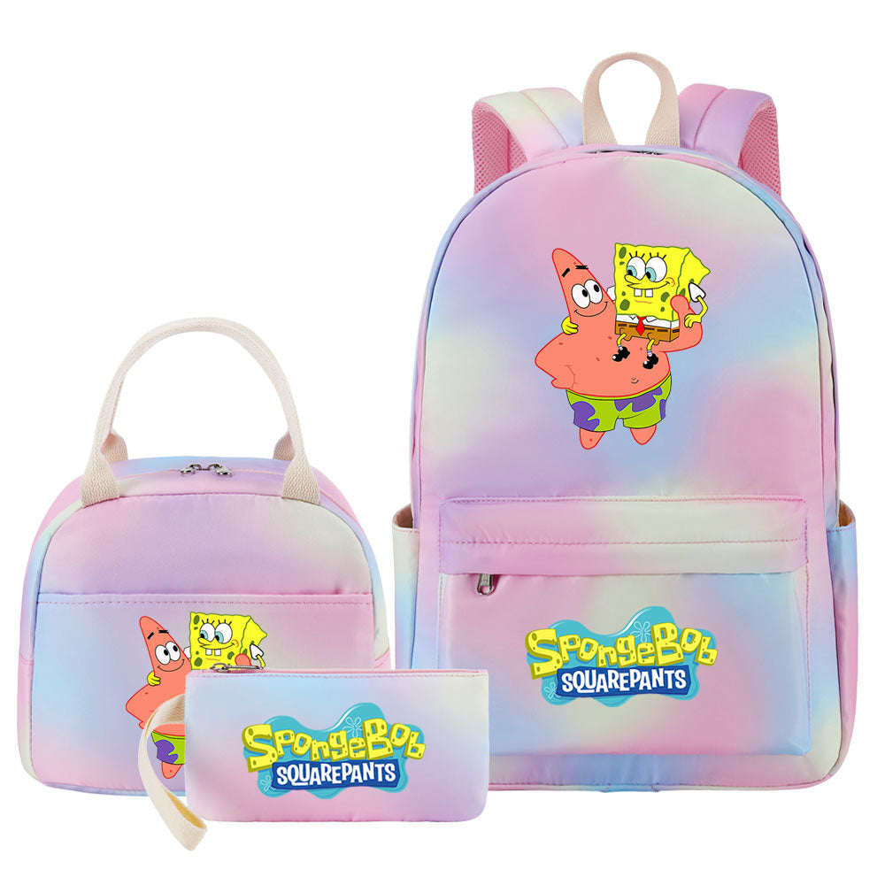 SpongeBob SquarePants Pink Starry Sky SchoolBag Backpack Lunch Box Bag Book Pencil Bags  3pcs Set