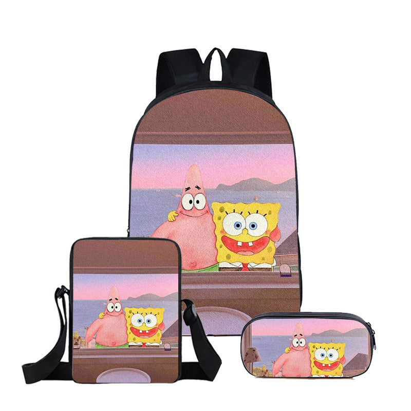 SpongeBob SquarePants Schoolbag Backpack Lunch Bag Pencil Case 3pcs Set Gift for Kids Students