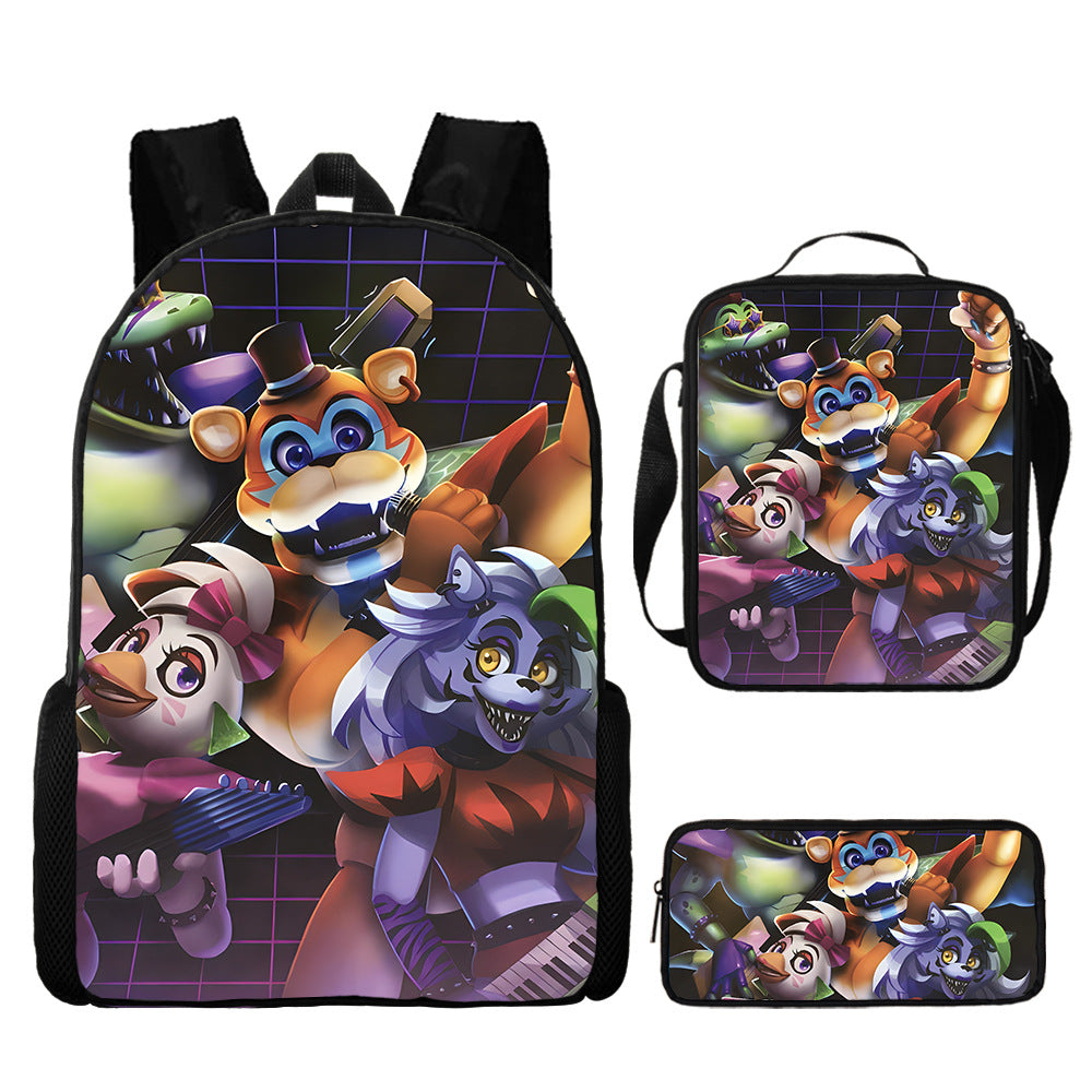 FNAF Glamrock Freddy Schoolbag Backpack Lunch Bag Pencil Case 3pcs Set Gift for Kids Students