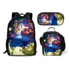 The Princess and the Frog Schoolbag Backpack Lunch Bag Pencil Case 3pcs Set Gift for Kids Students