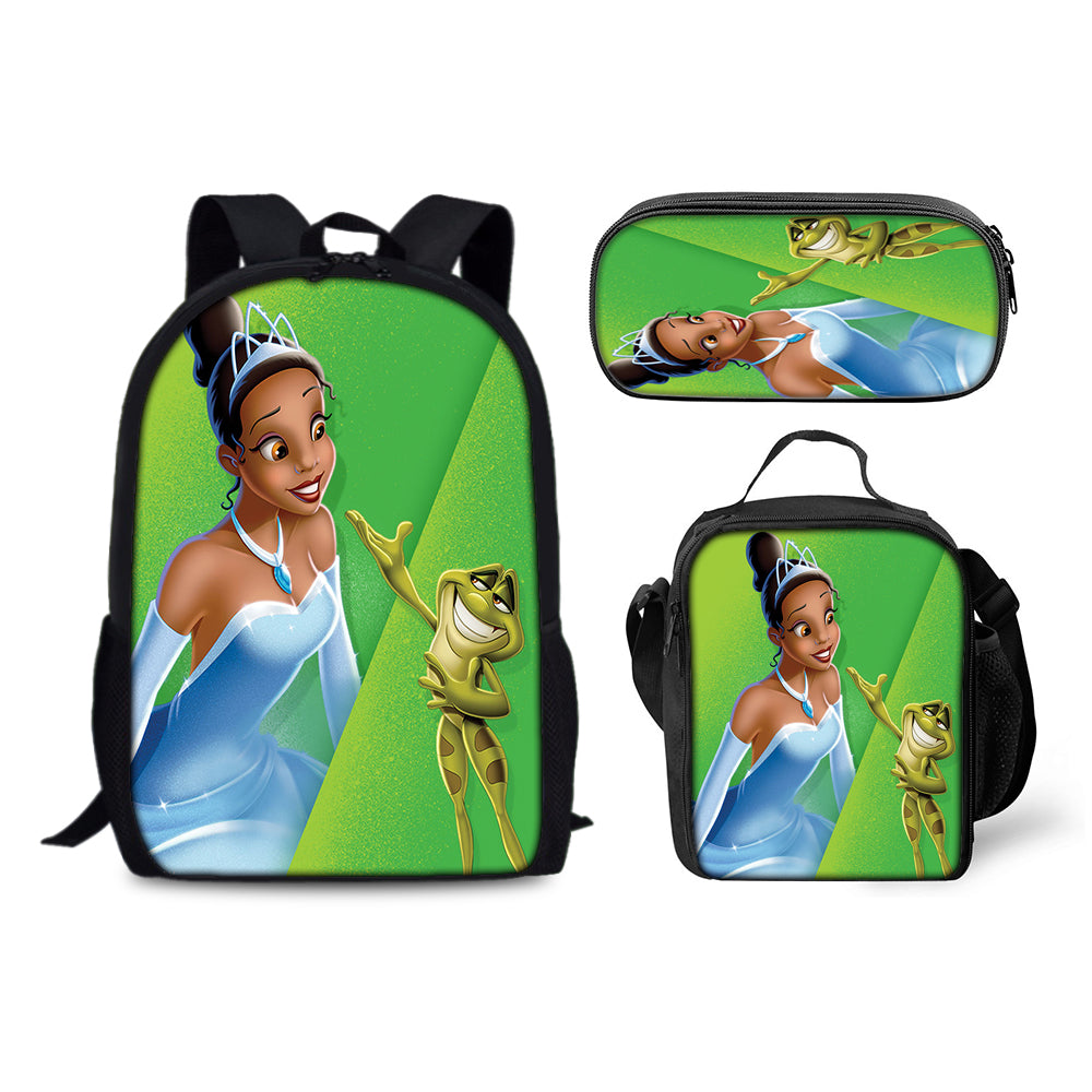The Princess and the Frog Schoolbag Backpack Lunch Bag Pencil Case 3pcs Set Gift for Kids Students