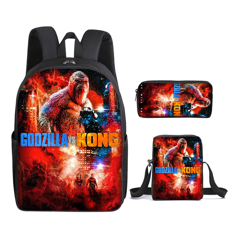 Godzilla School Bag Backpack Lunch Box Book Pencil Bags 3pcs Set