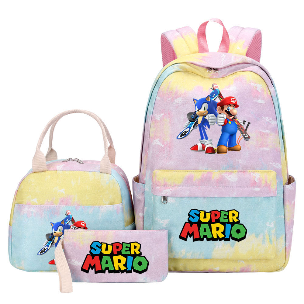 Super Mario Pink Starry Sky SchoolBag Backpack Lunch Box Bag Book Pencil Bags  3pcs Set