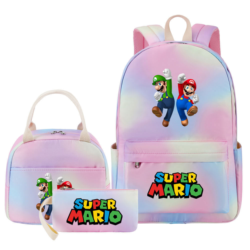 Super Mario Pink Starry Sky SchoolBag Backpack Lunch Box Bag Book Pencil Bags  3pcs Set