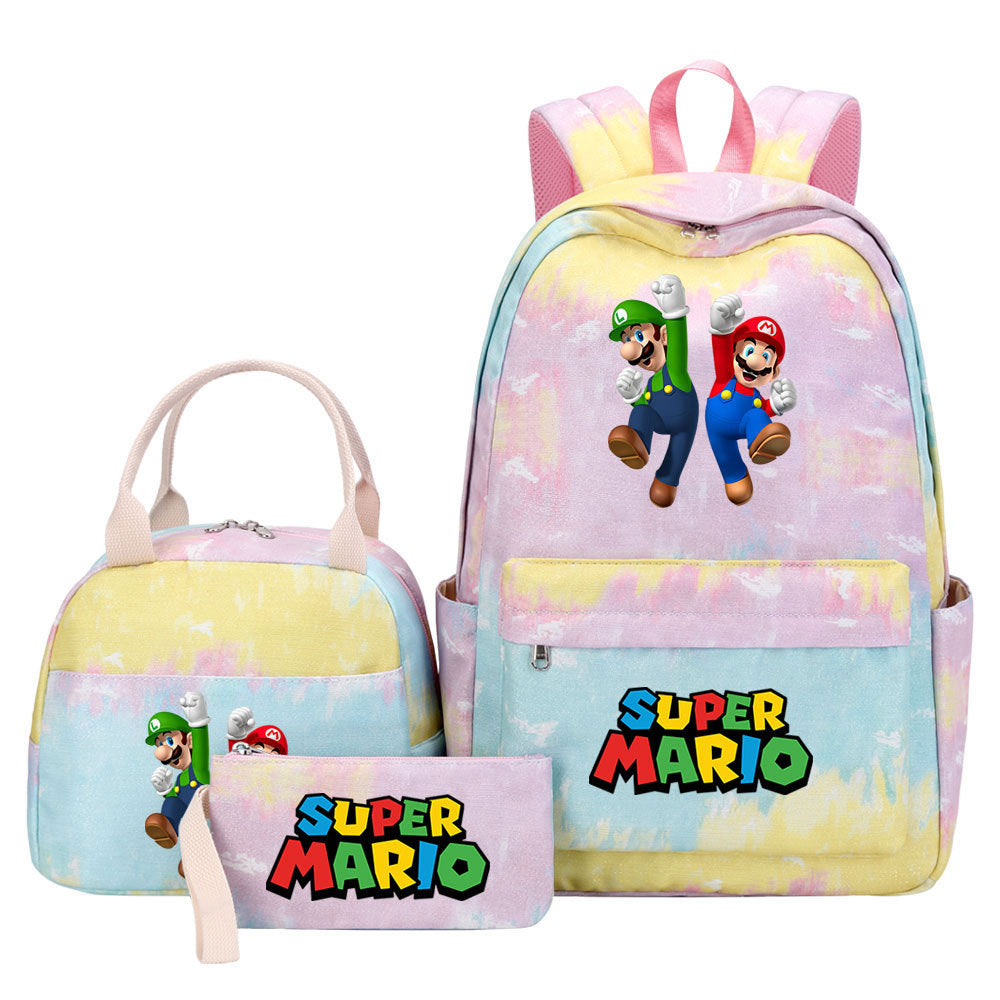 Super Mario Pink Starry Sky SchoolBag Backpack Lunch Box Bag Book Pencil Bags  3pcs Set