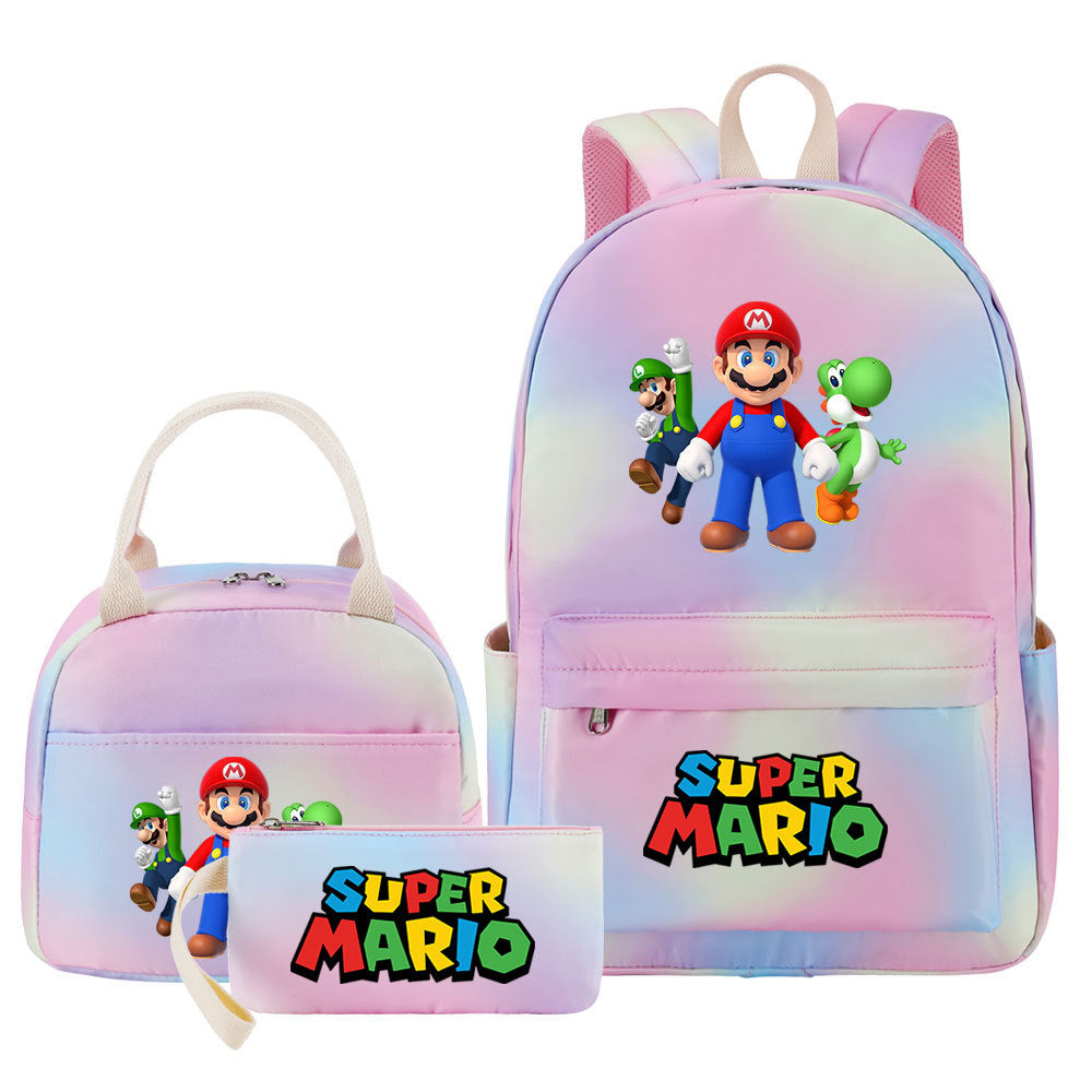 Super Mario Pink Starry Sky SchoolBag Backpack Lunch Box Bag Book Pencil Bags  3pcs Set