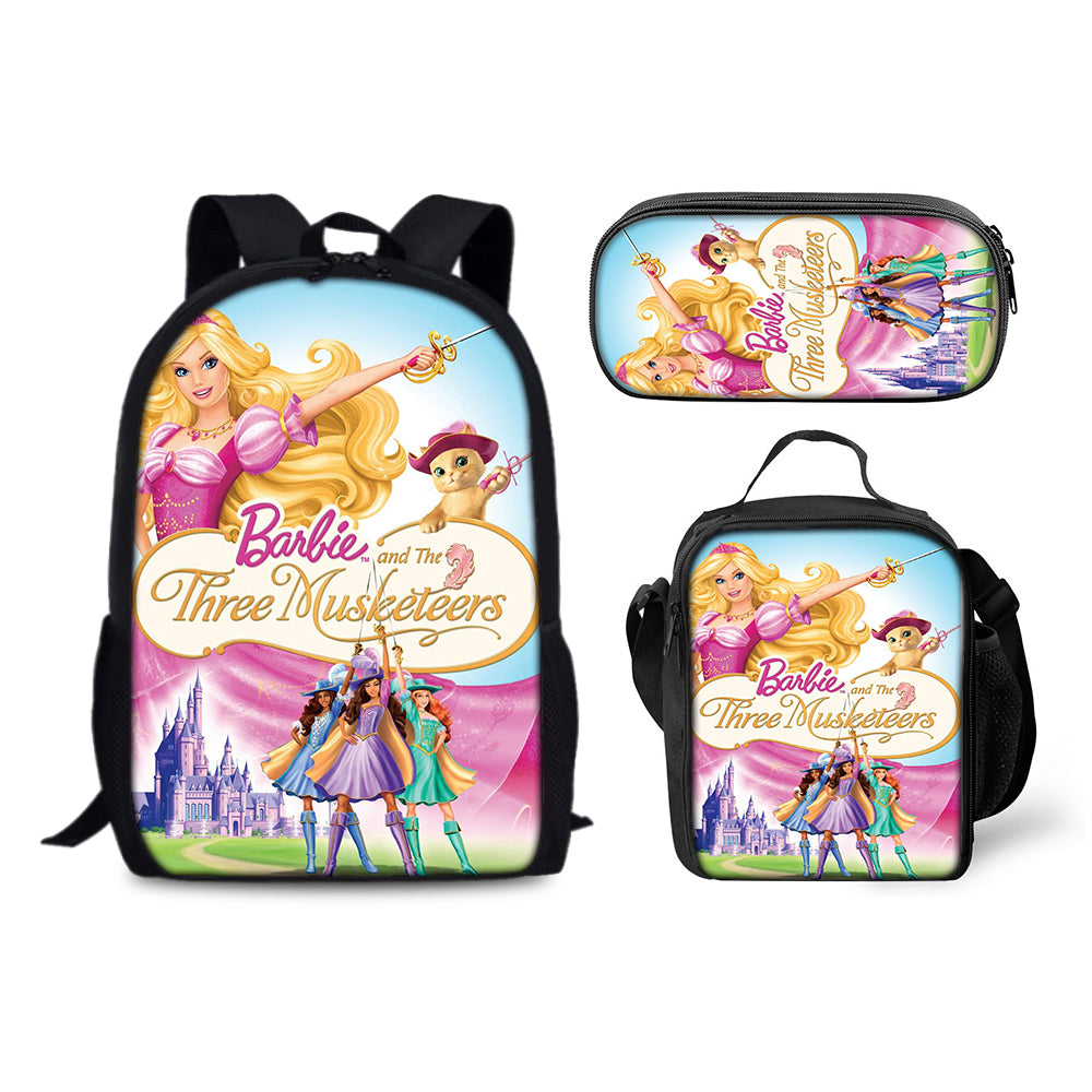 Pink Barbie Schoolbag Backpack Lunch Bag Pencil Case 3pcs Set Gift for Kids Students