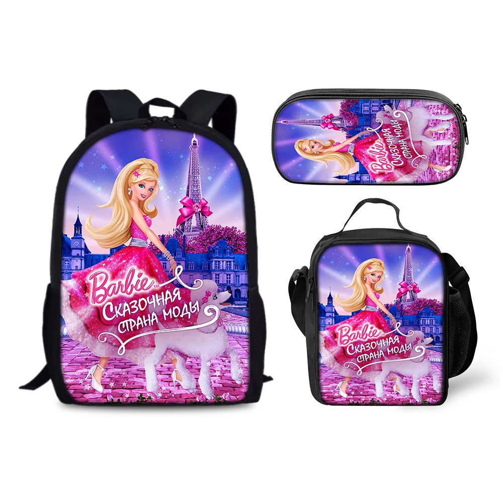 Pink Barbie Schoolbag Backpack Lunch Bag Pencil Case 3pcs Set Gift for Kids Students