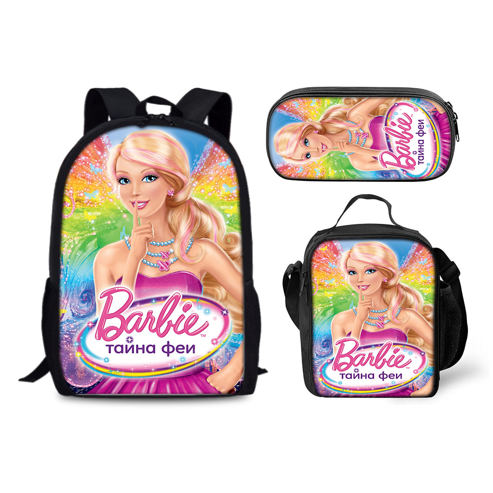 Pink Barbie Schoolbag Backpack Lunch Bag Pencil Case 3pcs Set Gift for Kids Students