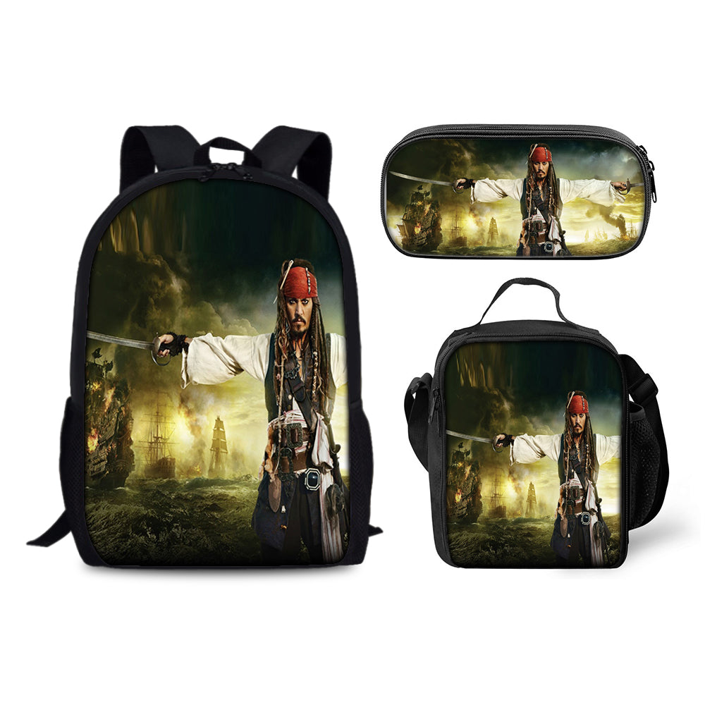 Pirates of the Caribbean Schoolbag Backpack Lunch Bag Pencil Case 3pcs Set Gift for Kids Students