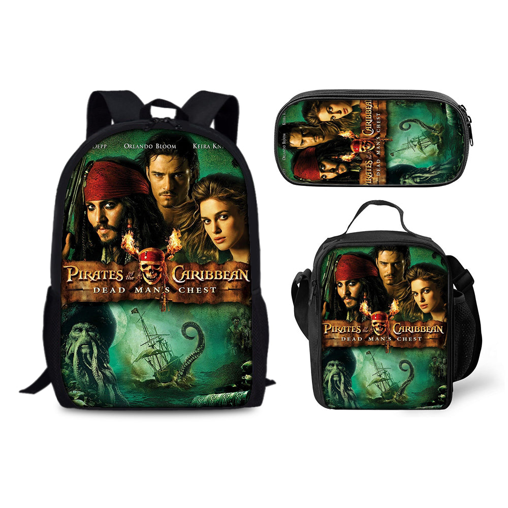 Pirates of the Caribbean Schoolbag Backpack Lunch Bag Pencil Case 3pcs Set Gift for Kids Students